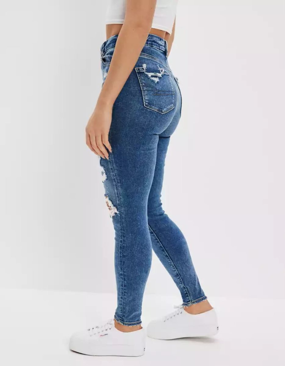 Jean American Eagle AE Ne(x)t Level Patched Curvy High-Waisted Jegging Bleu Femme | LPZ-31818783